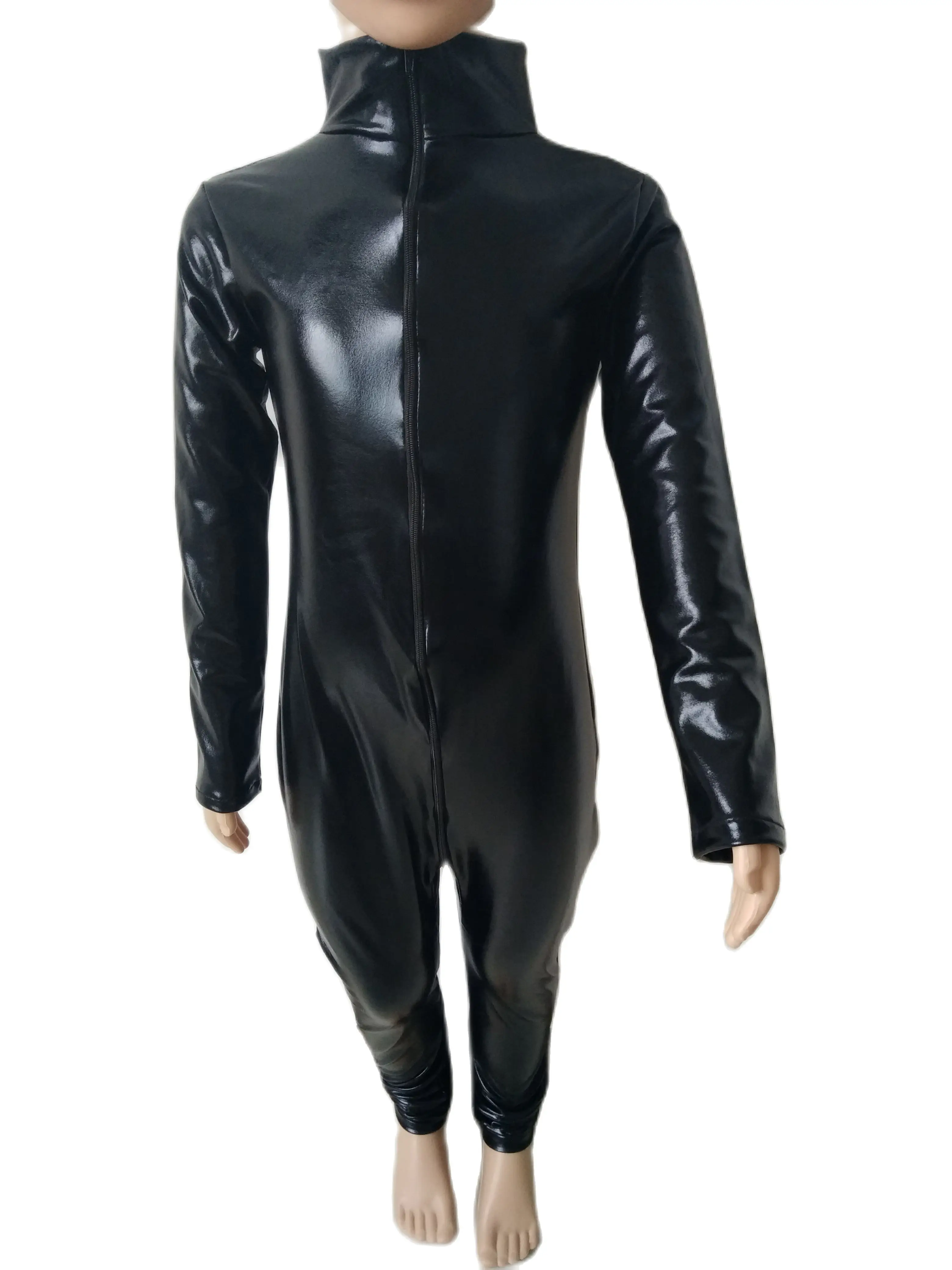 Детский черный блестящий металлический косплей костюм кошки трико с двойной