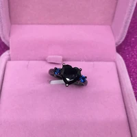 new trendy black gun heart rings for women shine black blue cz stone inlay fashion jewelry engagement wedding party gift ring