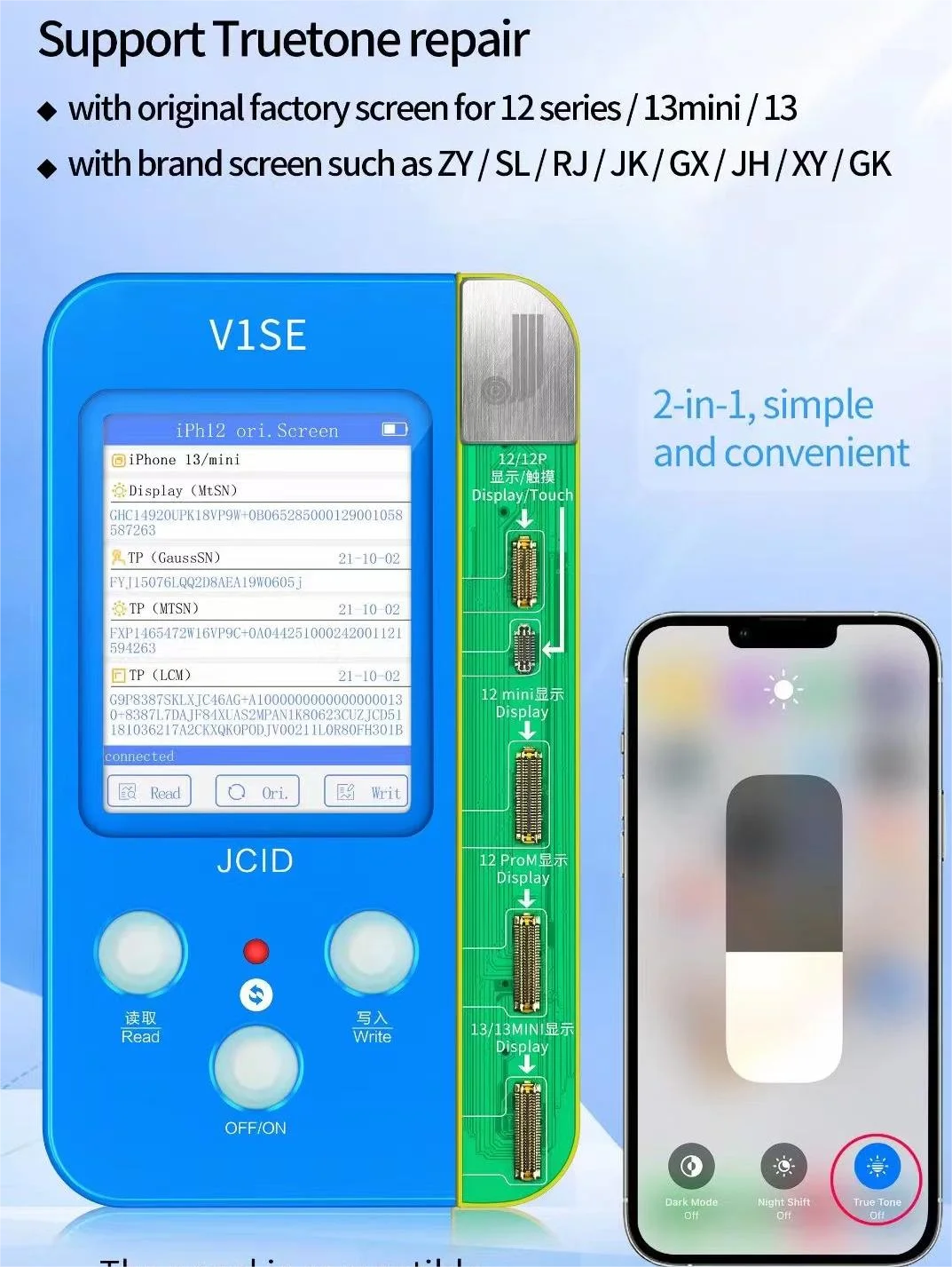 

JCID Truetone Original Screen Repair Dot Projector Detection Battery Panel for iPhone 7 8 X XS MAX 11 12 Series 13 13mini