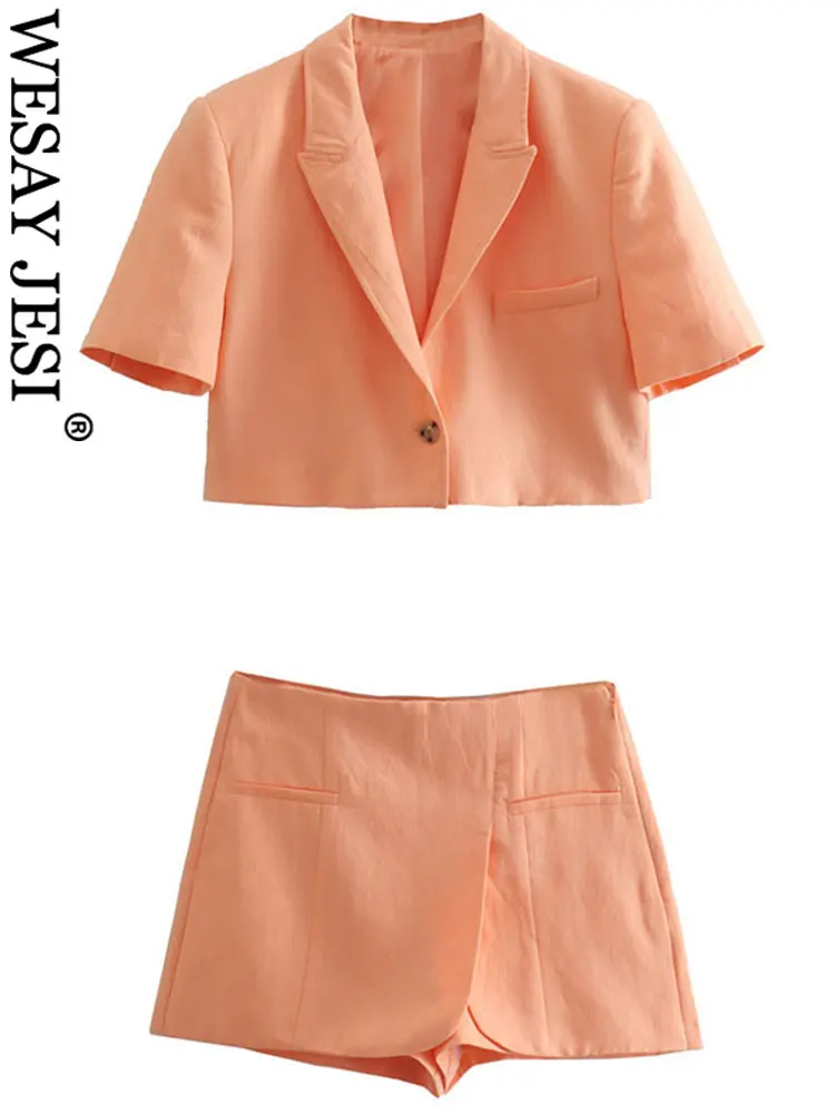 

WESAY JESI костюм на одной пуговице Топ прямые шорты Женская одежда из двух частей светло-оранжевого цвета Повседневный для работы в офисе корот...