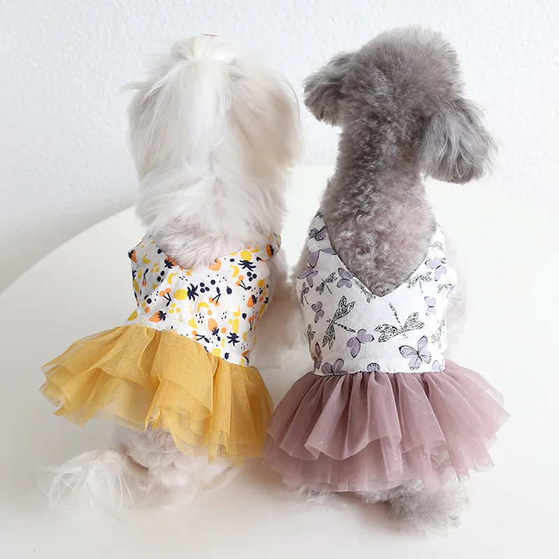

Spring New Dog Clothes V-Neck Strap Printed Skirt Sweet Dog Pet Clothes Cat Skirt Summer Chihuahua Puppy Clothes