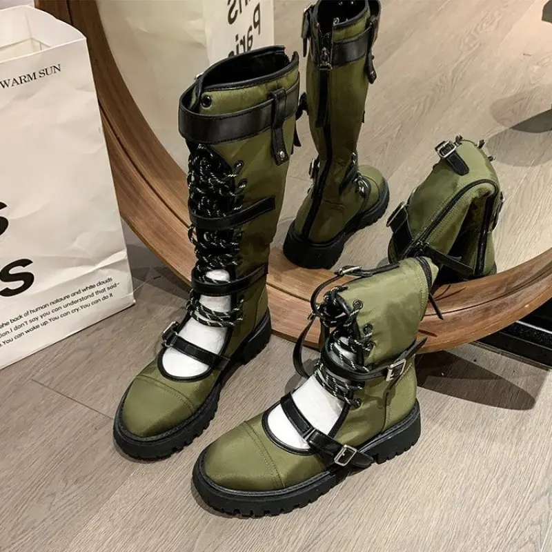 Roman-Style Cross-Lace Cutout Long-Barrel Sandals Muffin Heels With Peep Toe belt fastener To Raise Zipper Sexy Women's Sandals