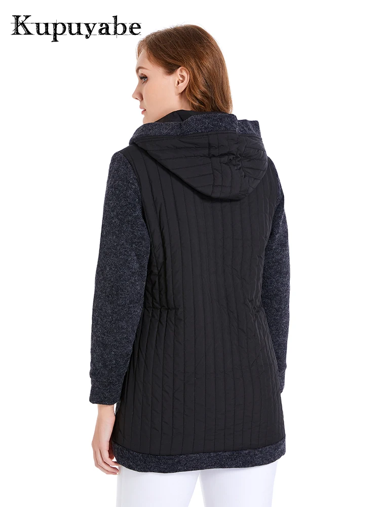 KUPUYABE Women's Plus Size Winter Jacket Cotton Padded Cotton Jacket Woolen Collar Pocket Warm and Wind-resistant Hooded Coat