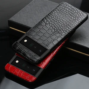 genuine leather phone case for google pixel 6 pro 6pro 5 5a 4 crocodile texture alligator grain armor shockproof back cover free global shipping