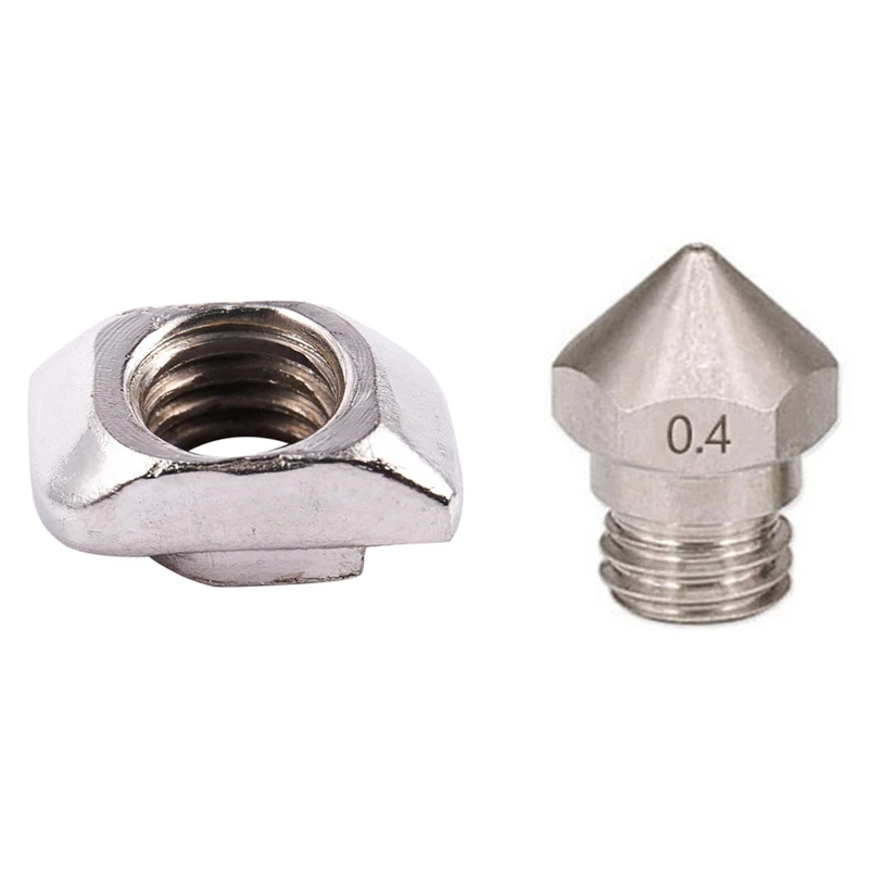 

10Pcs 20 Series Type M5 T Slot Nuts 10 X 6 X 4.5mm & 1Pcs M7 Stainless Steel MK10 Nozzle 0.4mm for 1.75mm 3D Printer