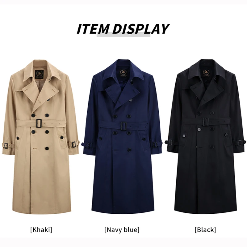 Мужская Длинная черная ветровка до колен непромокаемая британская трендовая