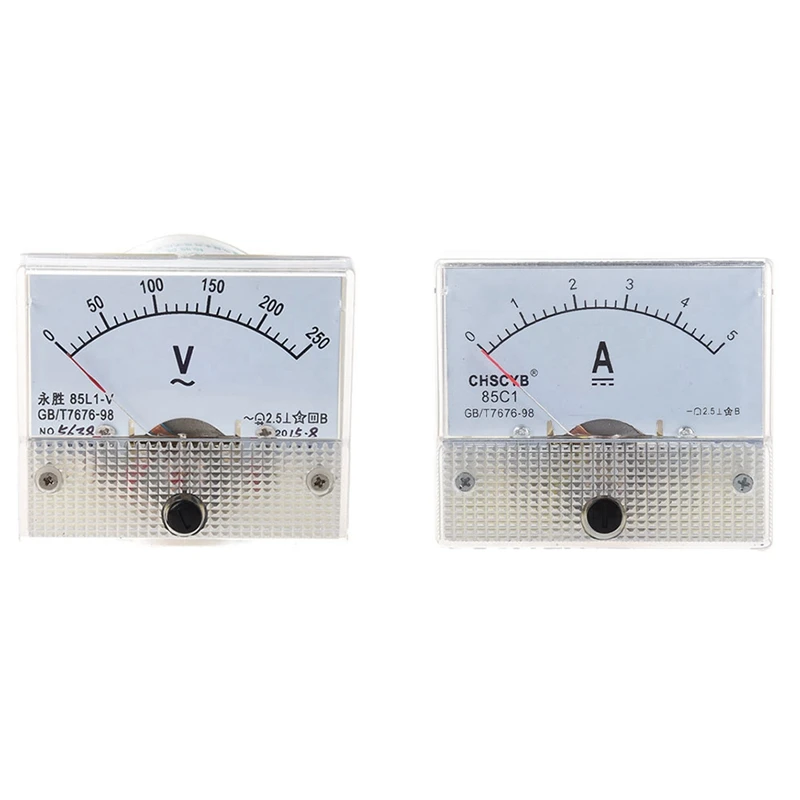

85L1 AC 0-250V Rectangle Analog Volt Panel Meter Gauge With 85C1-A Analog Current Panel Meter DC 5A AMP Ammeter