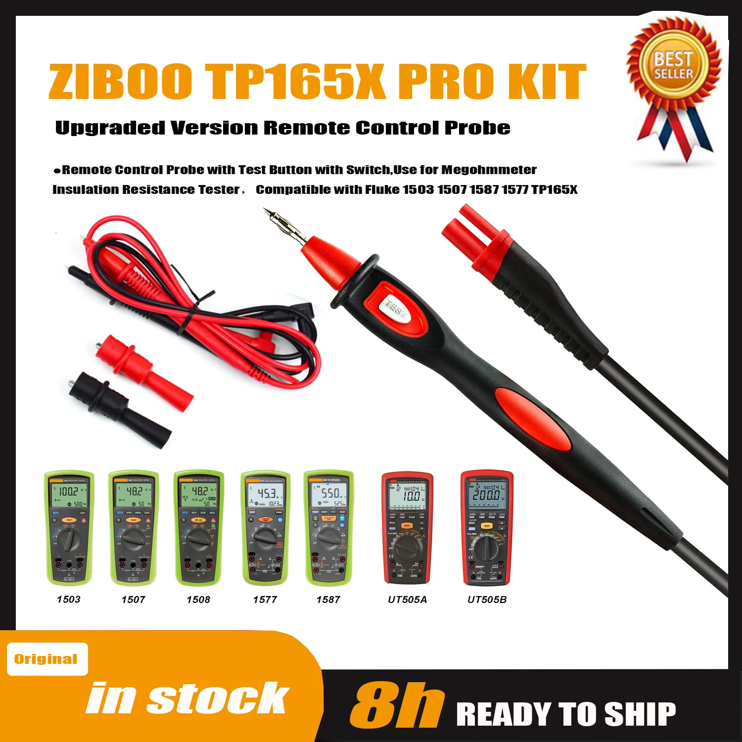 

Обновленная версия зонда дистанционного управления ZIBOO TP165X PRO с тестовой кнопкой, используется для тестера изоляционного сопротивления Megohmmeter.