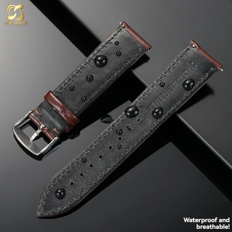 Фото Для Longines Conquest Спортивный кожаный ремешок (модель L3.742 642 782) - 21 мм Мужской спортивный деловой черный кожаный ремешок с защитой от пота №3