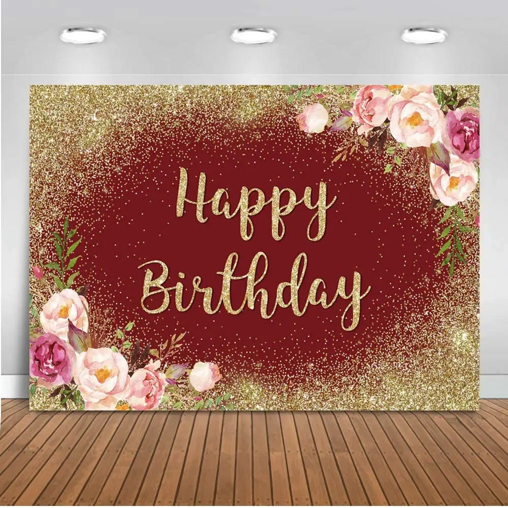 

Red Gold Blue Purple Sliver Flowers Birthday Party Backdrop for Photography for Women Sweet Girl's Floral Background Customize