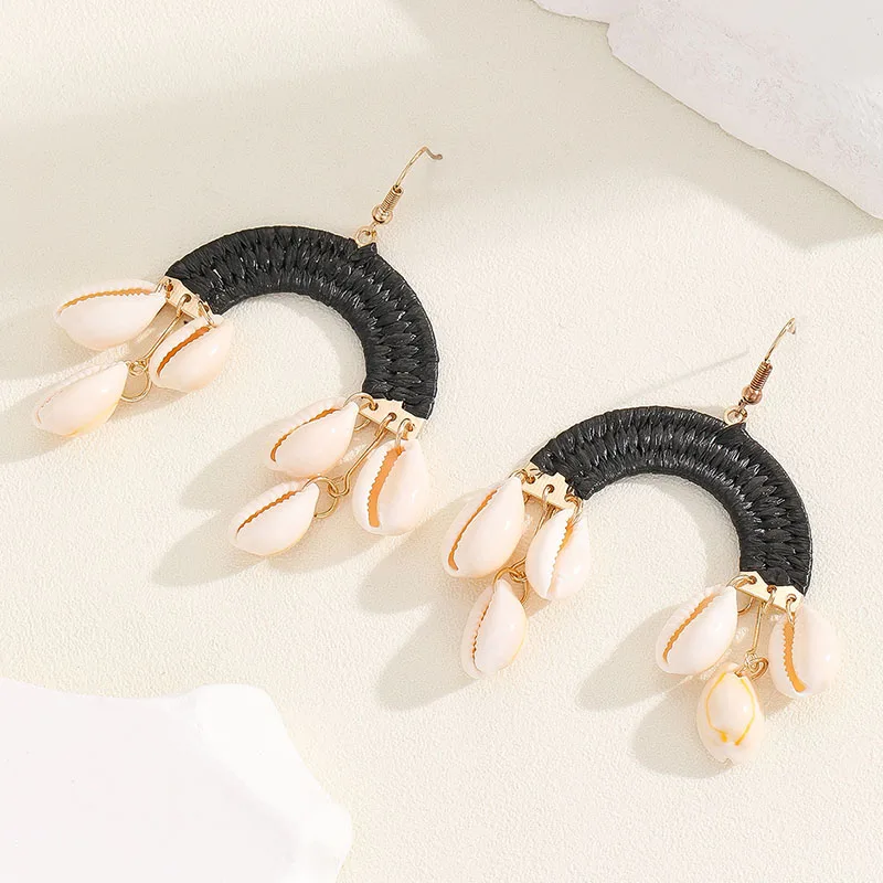 

Bohemian Handmade Drop Earrings For Women Weave Rattan Shell Pendant Earring Wedding Party Dangle Ear Hook Jewelry Gift