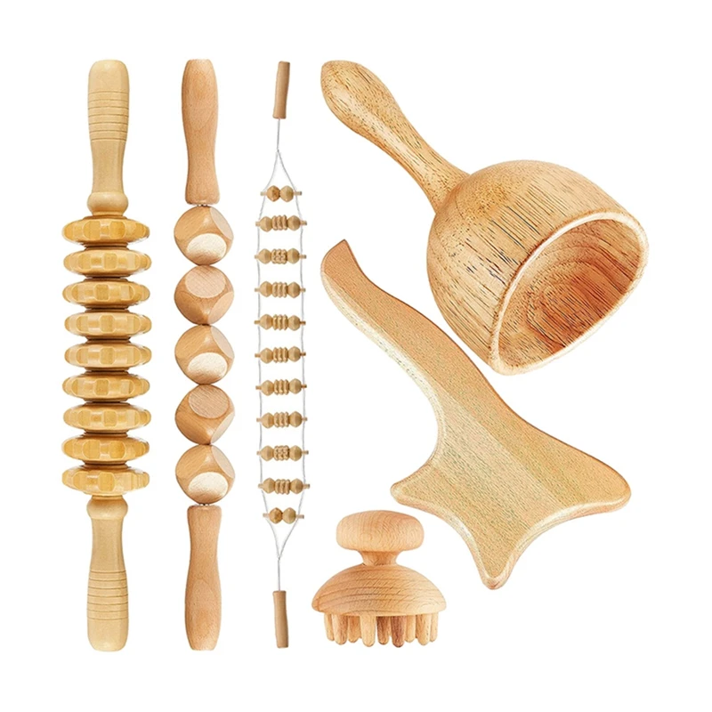 

6Pcs/Set Wood Therapy Massage Tools For Body Shaping,Fascia Lymphatic Drainage Massager Body Roller Therapy
