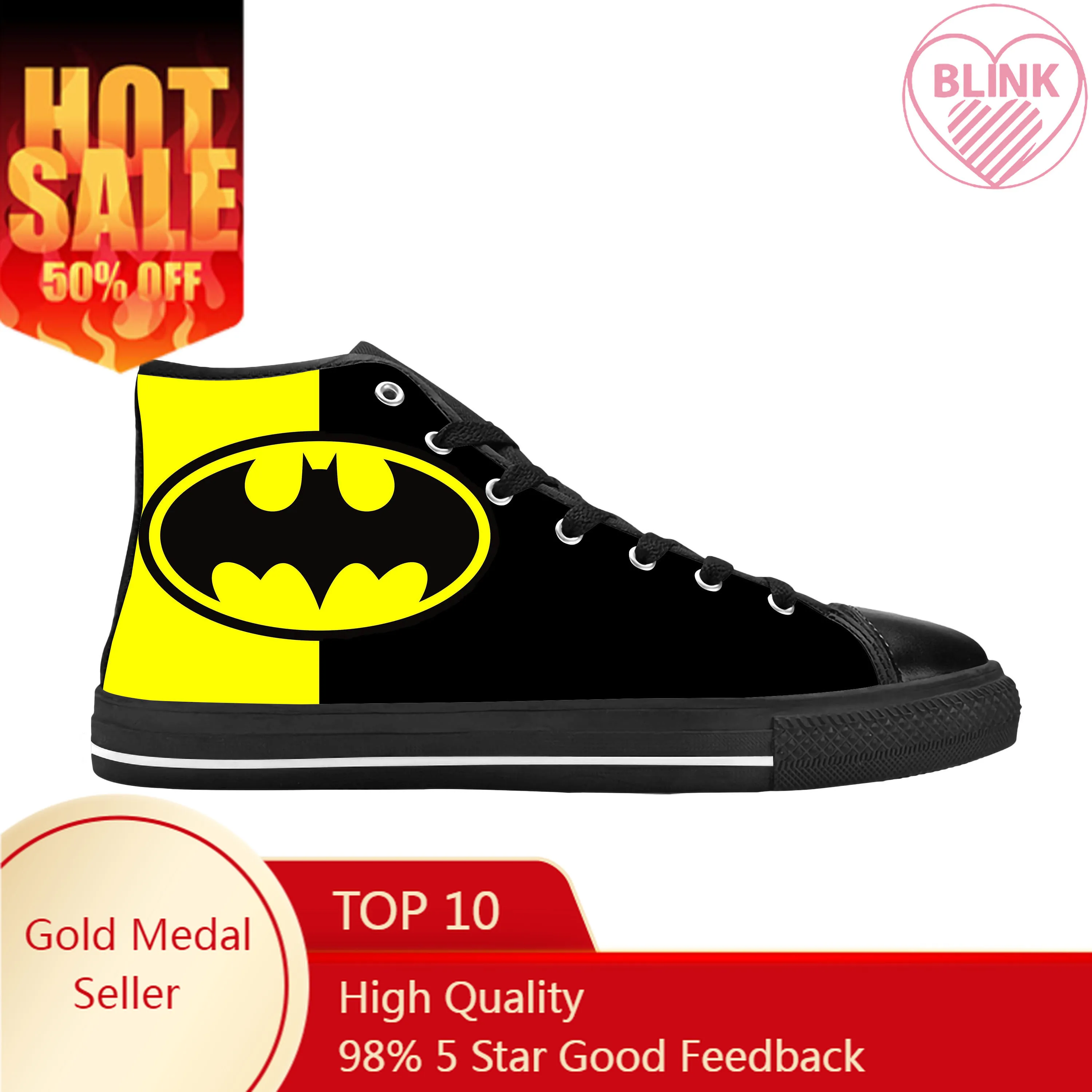 

Hot Batmans Logo Symbol Superhero Bat Anime Manga Casual Cloth Shoes High Top Comfortable Breathable 3D Print Men Women Sneakers