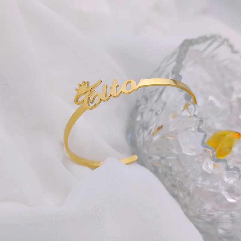 Personalized Bracelet for Woman Custom Name Plate Bangle Women Stainless Steel Jewelry Open Gold Bracelet Birthday Gifts Pulsera