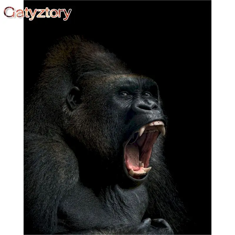 

GATYZTORY Painting By Number Animals Kits Handpainted Picture Chimpanzees Drawing On Canvas Home Decoration DIY Gift 50x65cm