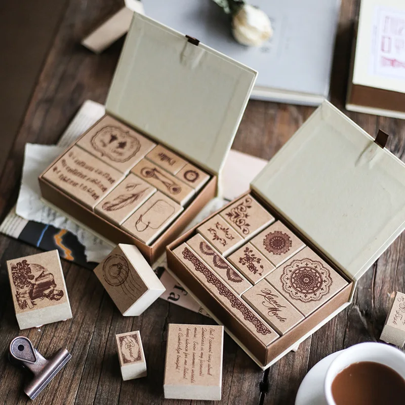 1BoxVintage Planner Wooden Rubber Stamp School Stationery Diary Scrapbooking Standard Feather English Building DIY Handbook Seal | Дом и сад