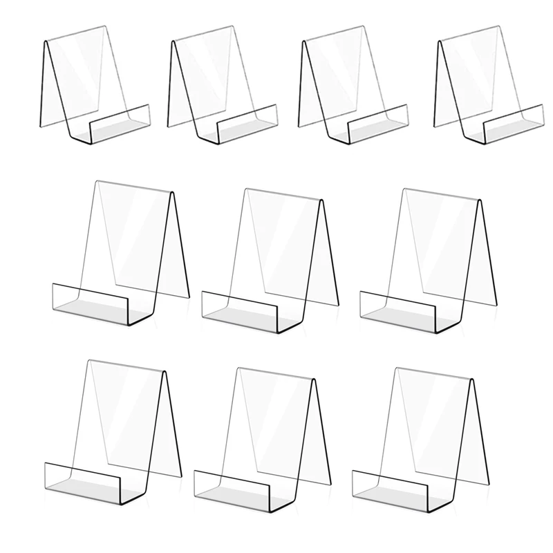 

Kili 10Pack Acrylic Book Stand Clear Acrylic Display Easel Holder For Displaying Picture Albums, Books (6Large+4Small)
