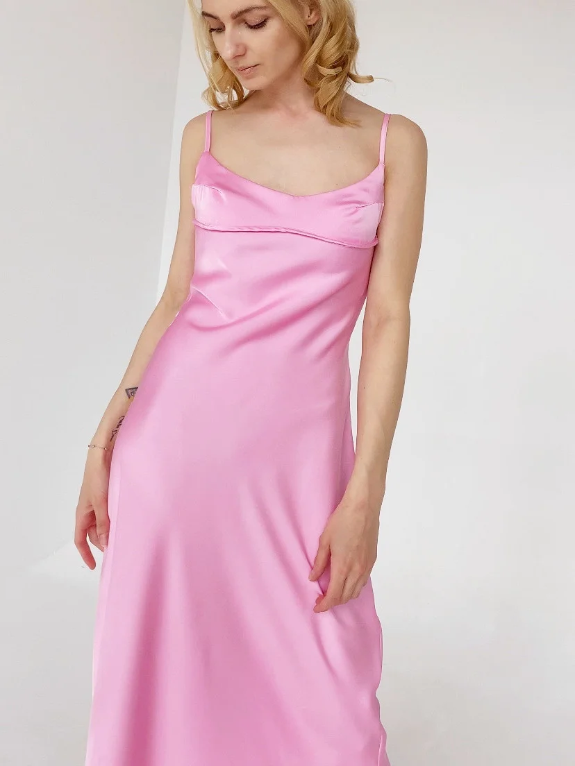 

Женское атласное платье средней длины, элегантное розовое ажурное привлекательное ТРАПЕЦИЕВИДНОЕ ПЛАТЬЕ на бретелях-спагетти с открытой спиной и высокой талией, 2023