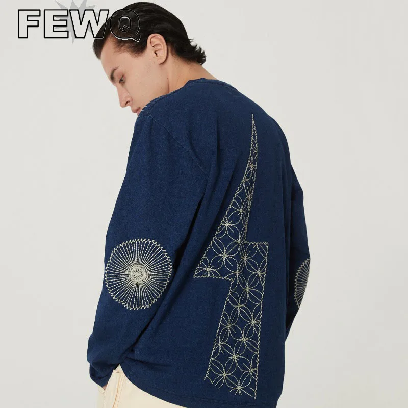 

Мужская футболка с длинным рукавом, круглым вырезом и вышивкой