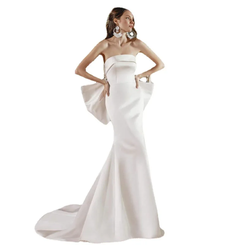 

Strapless Vestidos De Novia Luxury Stain Backless Bride Gown Sleeveless Princess Classic Sexy Wedding Dresses