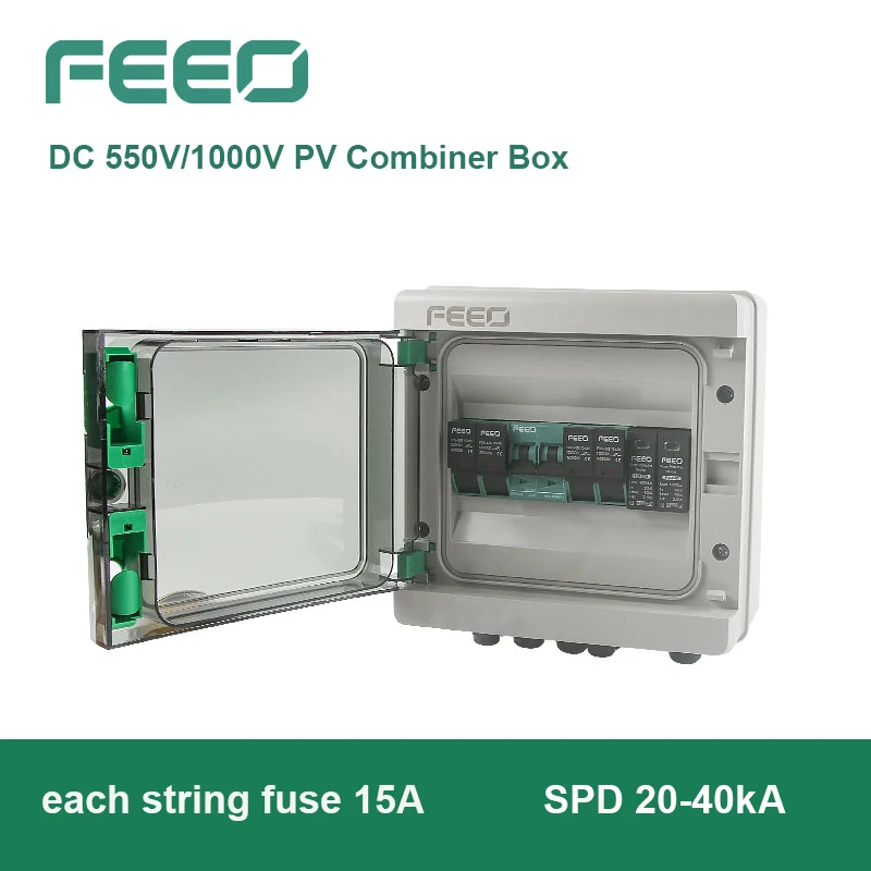 

FEEO 2 In 1 Out Solar Photovoltaic PV Combiner Box With Lightning Protection 550V 1000V Waterproof Box DC Distribution Box IP65