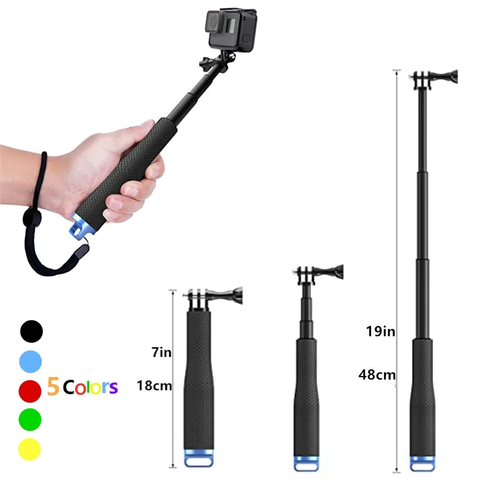 

48cm Aluminum Alloy Extendable Handheld Selfie Stick Telescoping Pole for GoPro Hero 9 8 7 6 5 4 3 OSMO Action Xiaoyi SJCAM Eken