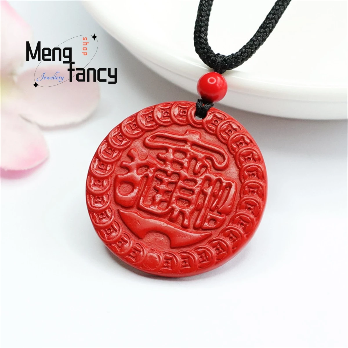 

Natural Authentic Red Cinnabar Round Brand Treasure Seeking Pendant Simple Generous Personality Versatile Retro Fashion Jewelry