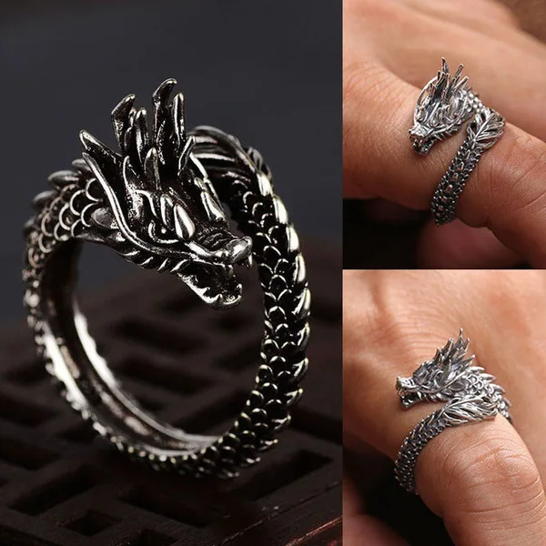 

2021 Retro Dragon Ring Male Trendy Personality Domineering Exaggerated Single Open Trendy Male Lady Index Finger Ring