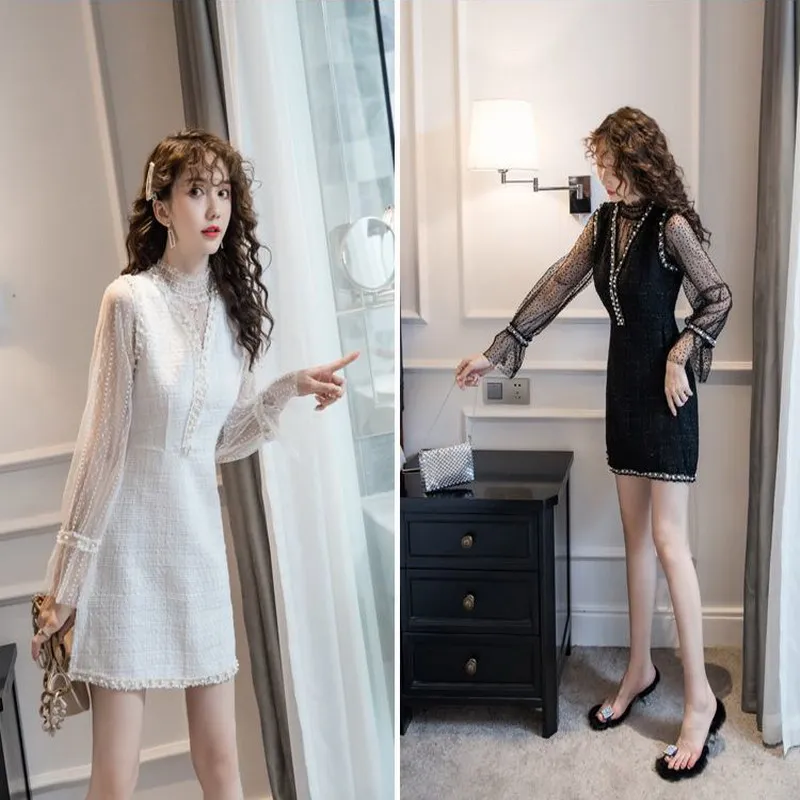 Комплект женского платья из двух предметов кружевная рубашка с высоким