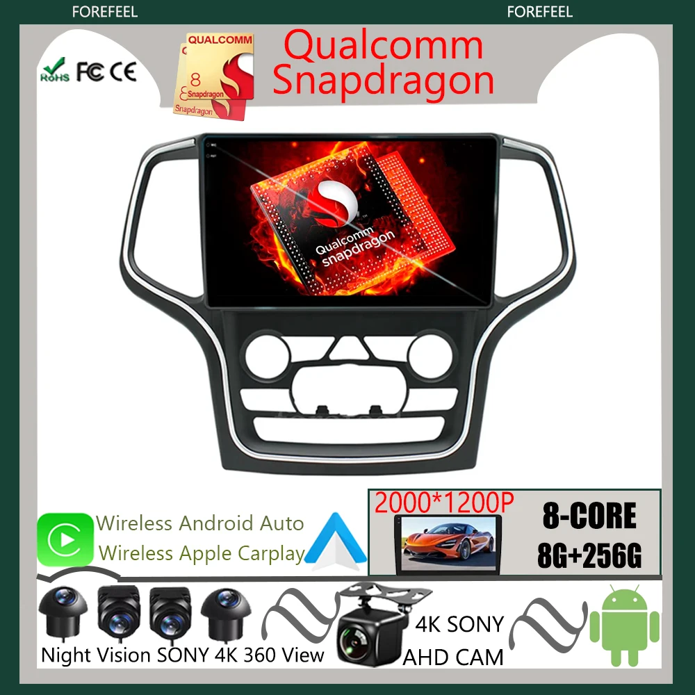 

Qualcomm Android 12 For Jeep Grand Cherokee WK2 2014 Car Radio Multimedia Screen Video Player Navigation GPS Carplay DSP IPS
