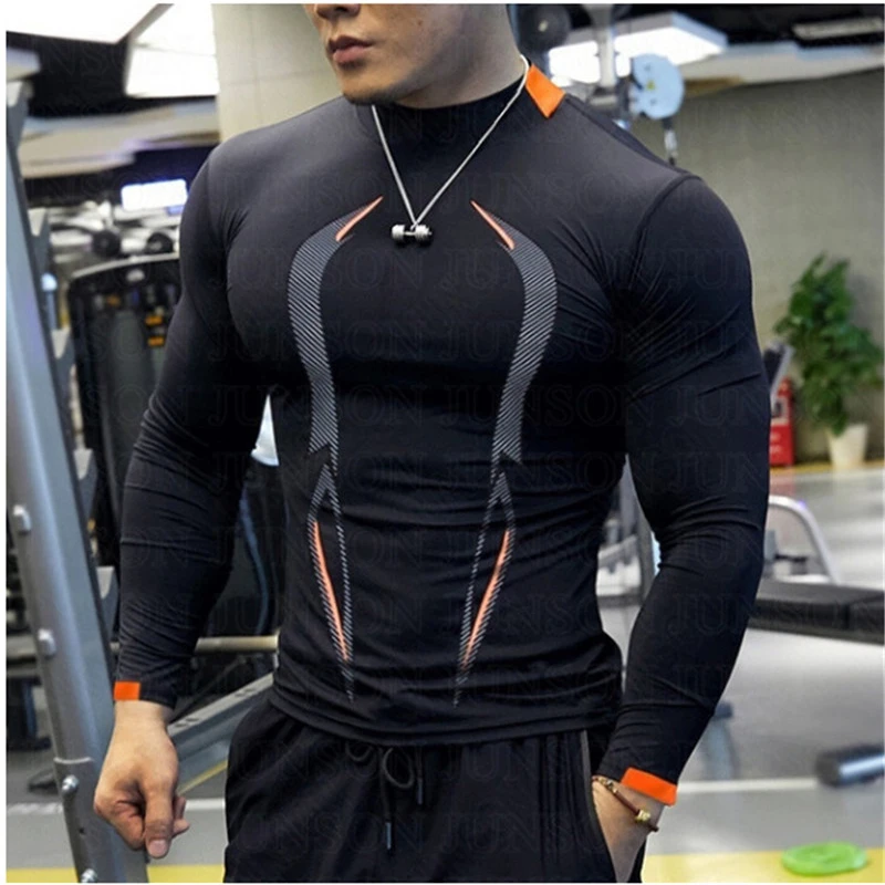 New High Quality 5 Color Men Running T Shirt Quick Dry long sleeves Fitness Shirt Training Exercise Clothes Gym Sport Shirt Tops