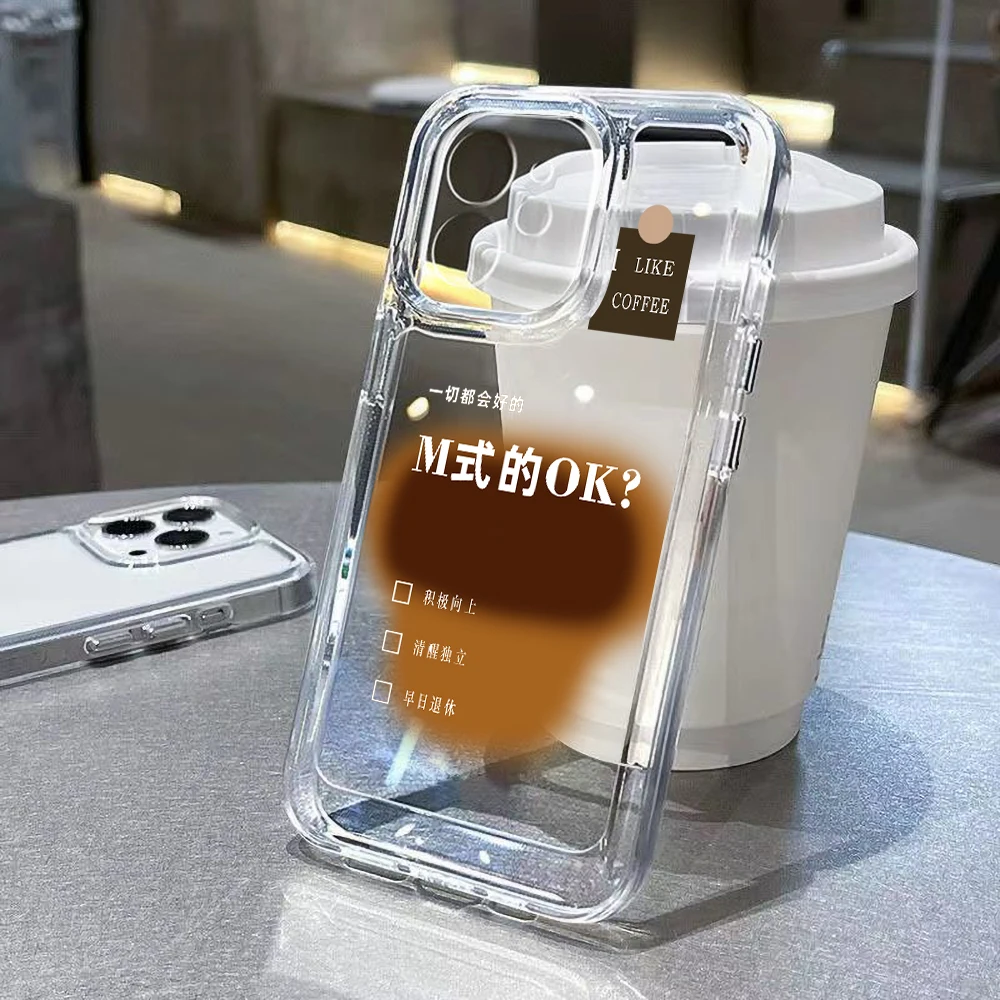 

ice Coffee Transparent Shockproof Phone Case For iPhone 11 12 13 14 Pro Max 7 8 Plus XR XS Max X SE 2020 2022 Clear Back Covers