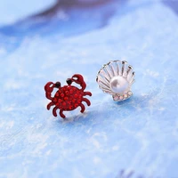 cute crab shell stud earrings ocean starfish dolphin mini earrings for women korean style accessories fashion jewelry mj1433