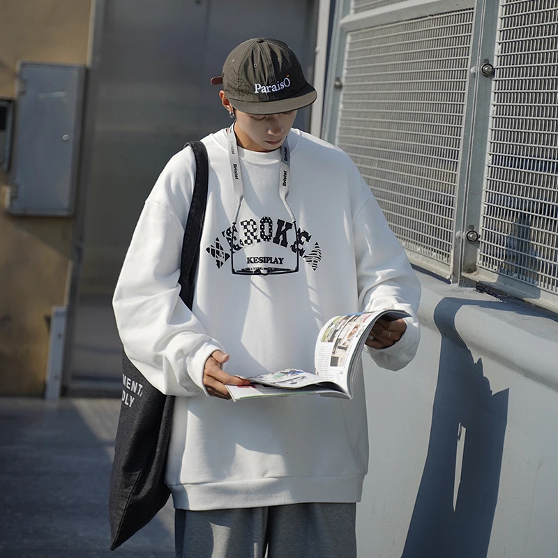 

2022 Autumn Fashion Warm Men's Loose Large Size Y2k Harajuku Style Round Neck Foam Design Letter Print Hoodie City Boy