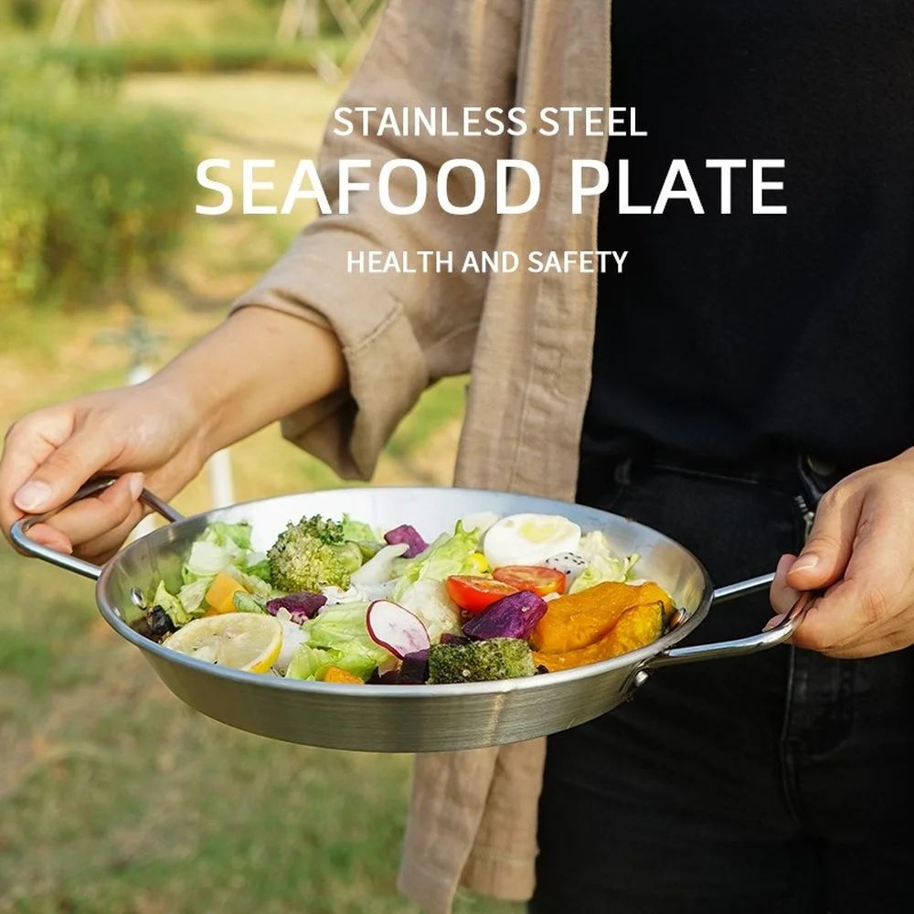 

Stainless Steel Tableware Plate Outdoor Camping Picnic Barbecue Cookware Pans Multi-functional Household Kitchen Cooking Boilers