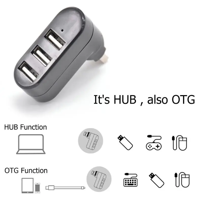 

20CB 3 Port Multi 2.0 USB Hub Mini USB Hub High Speed Rotate Splitter For Laptop PC