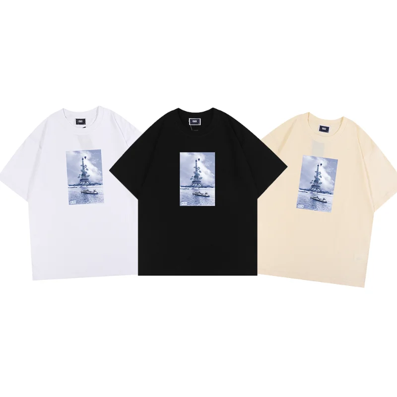 

2023ss KITH Paris Men and Women's Loose Couple T-shirt Pure Cotton Round Neck Short Sleev t shirt for men