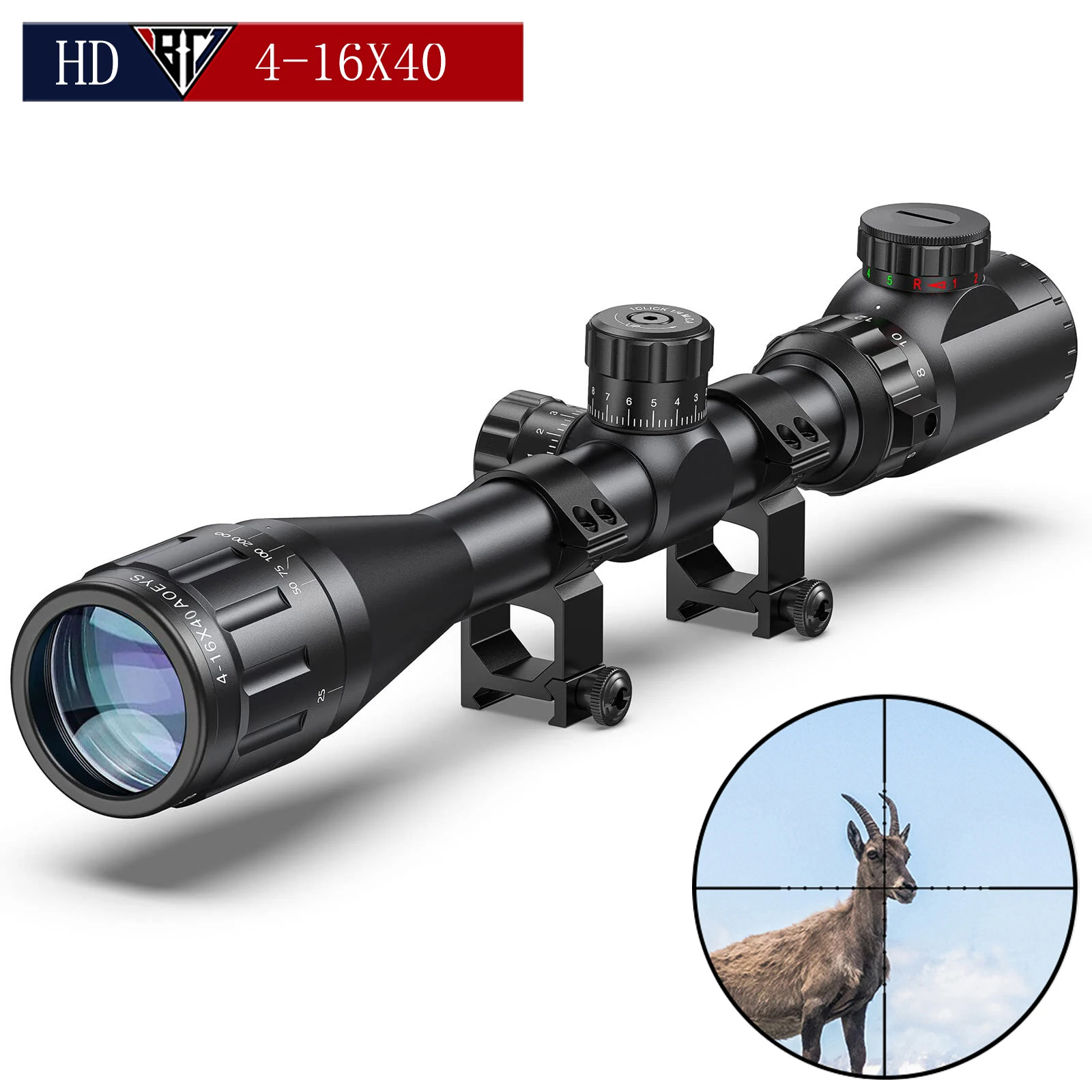 

4-16x40 Tactical Optics Rifle Scope Red and Green Illuminated Built Gun Scope with Locking Turret Sunshade and Mount Included