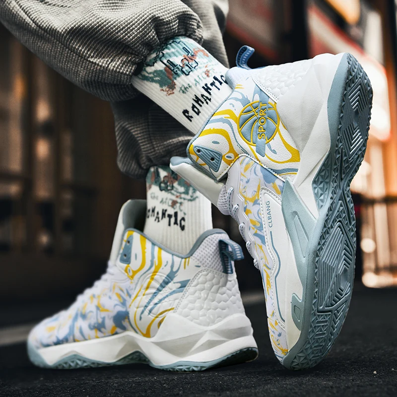 Basketball Shoes Breathable Men's Sneakers Thick Sole Non-slip Sport Shoes High Top Couple Comforthable Training Athletic Shoes