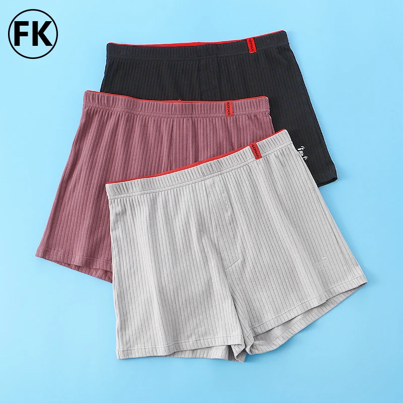FK Simple Mens Underwear Boxer Shorts Cotton Sleeping Underpants Stripe Breathable Homewear Arrow Pants Male Panties Cueca 3PCS