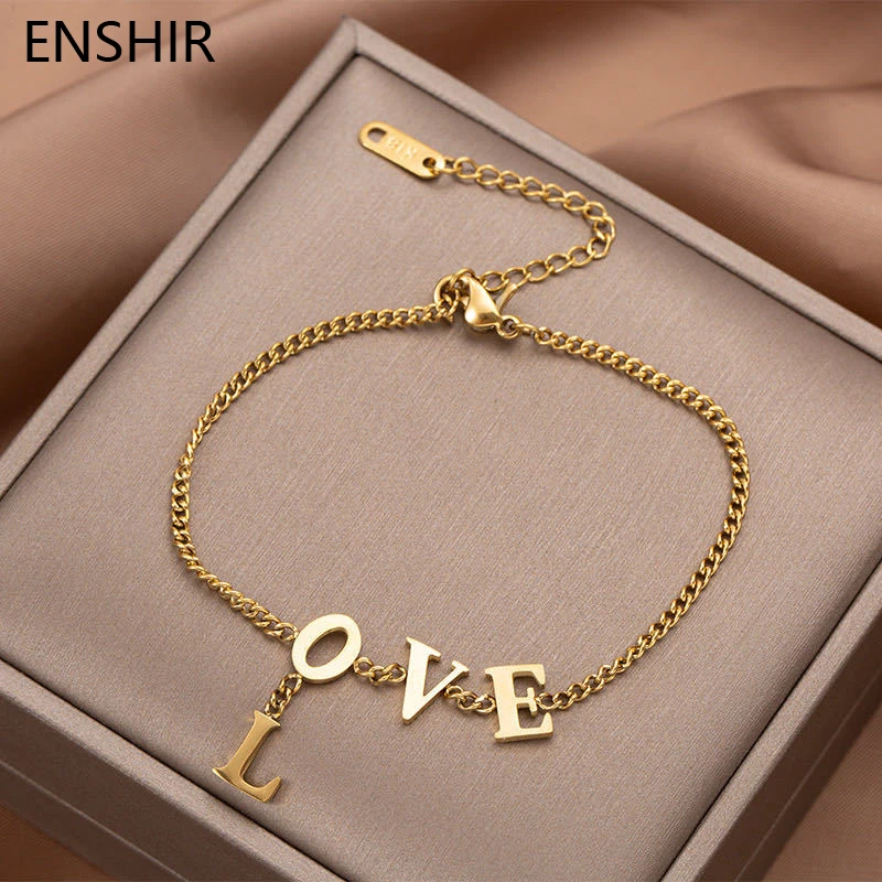 

EHSHIR 316L Stainless Steel LOVE Letter Bracelet Memorial Day Valentine's Day Ladies Bracelet Jewelry Gift Wholesale
