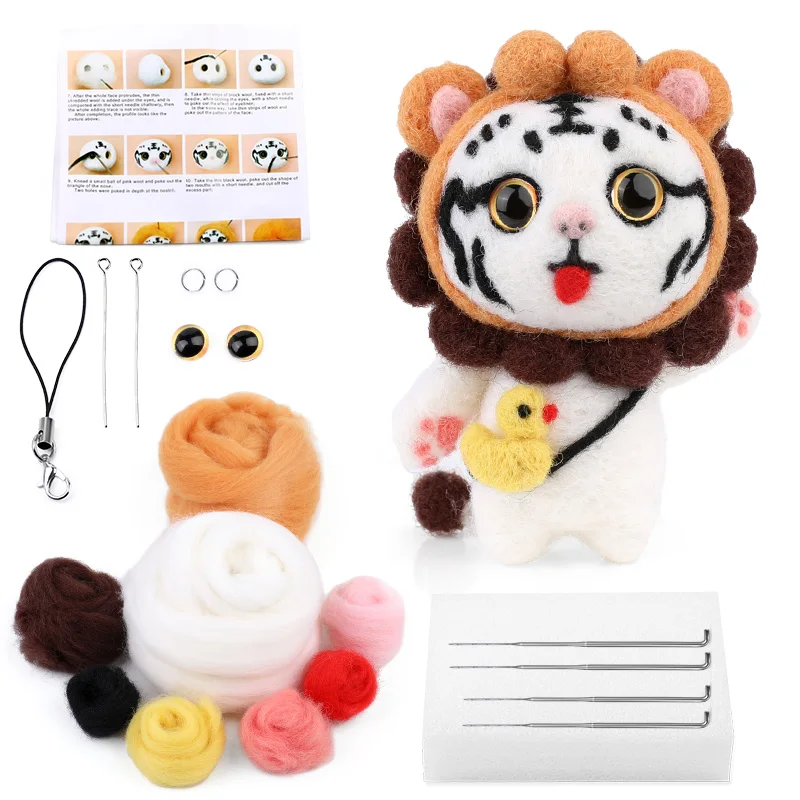 

Fenrry Unfinished DIY Wool Felting Materials Package Cute Animal Collection Cat Handmade Needle Felt Kit for Kids Starters