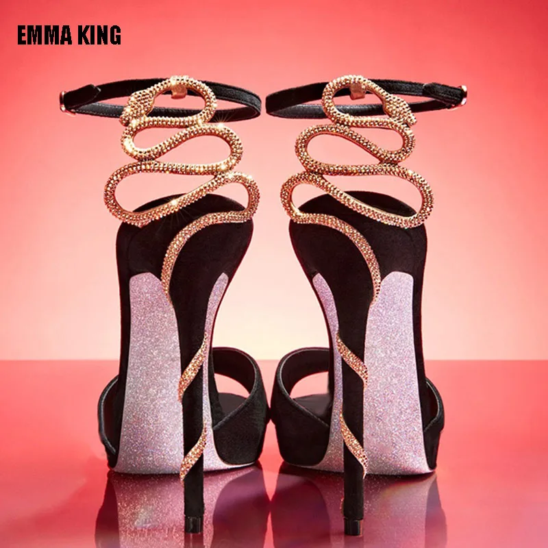 

Женские босоножки на высоком каблуке, летние сандалии-гладиаторы со змеиным принтом, ремешком на щиколотке и ремешком на пятке, 2023