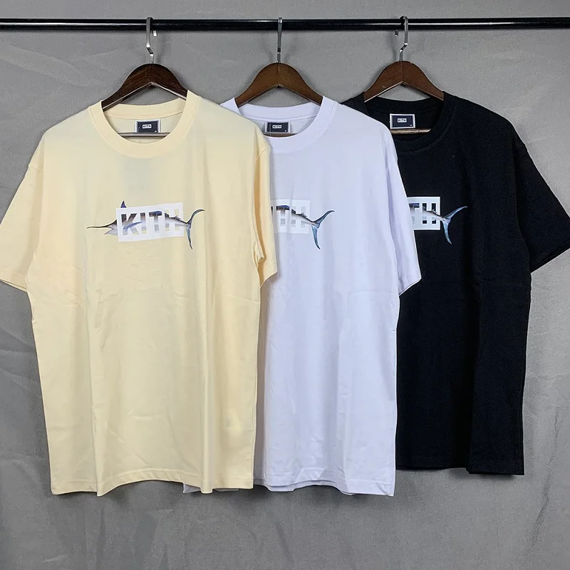 

New KITH Logo Tuna HD Printing Simple T-shirt Men Women Pure 1:1 Short Sleeve Casual Tees O-Neck For Men gym