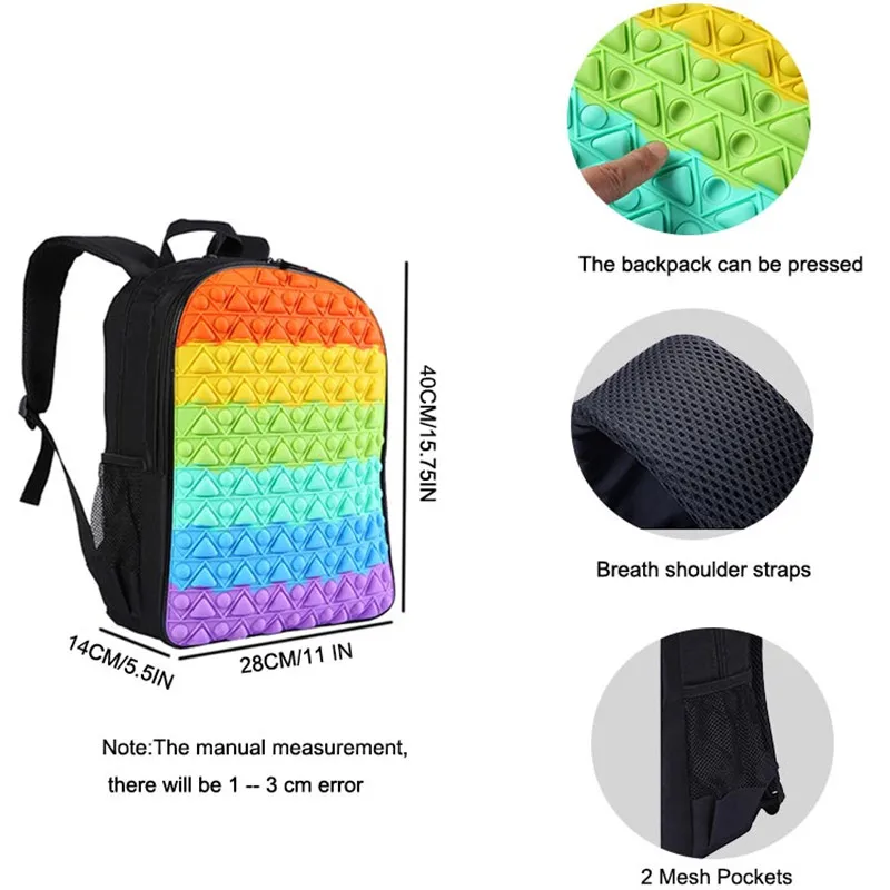 Pop Its Backpack 16 Inch Decompression Design School Bag Push Bubble Fidget Toys Children Adult Anti-stress Travel Bags Backpack