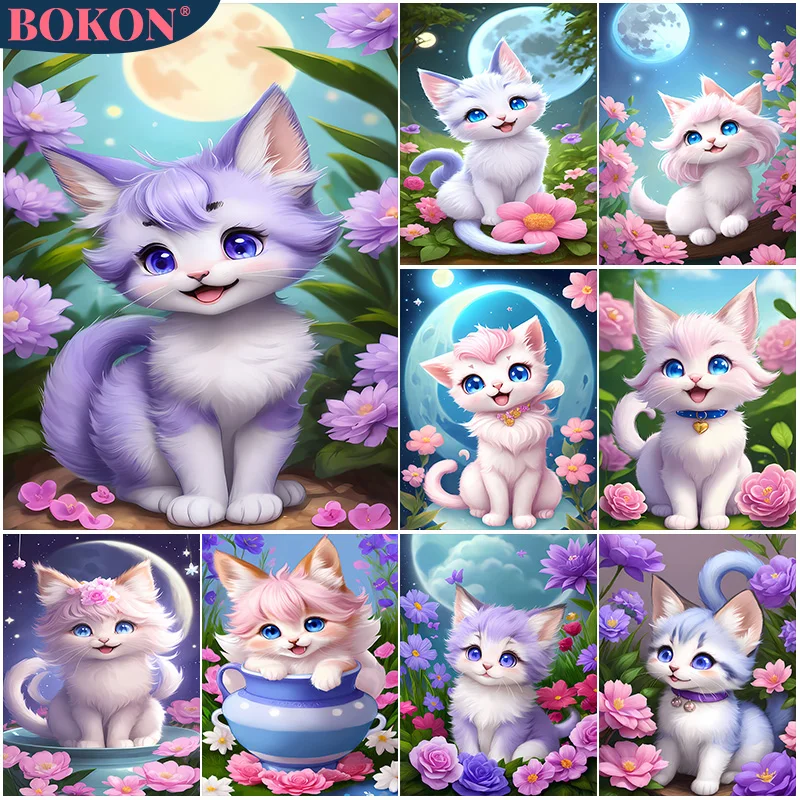 

Animal 5D Diamond Painting Cute Cat Moon Flower Full Diamond Mosaic Diamond Embroidery Kit DIY Rhinestone Home Art Decoration