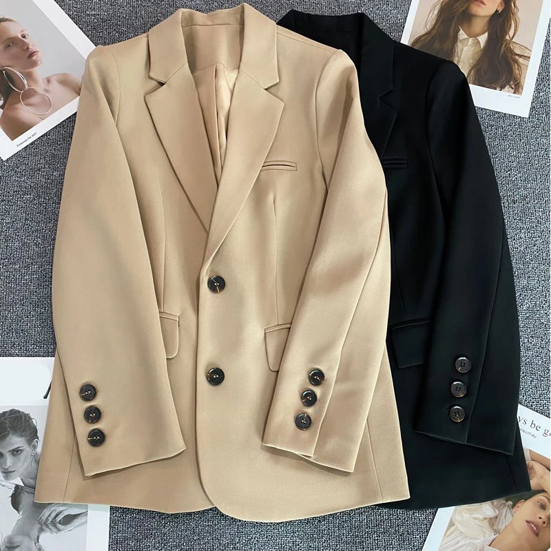 

Korean Style Single Breasted Slim Blazers Women 2022 Autumn Long Sleeve Office Ladies Jacket Solid Color Wild Suit Coat Woman