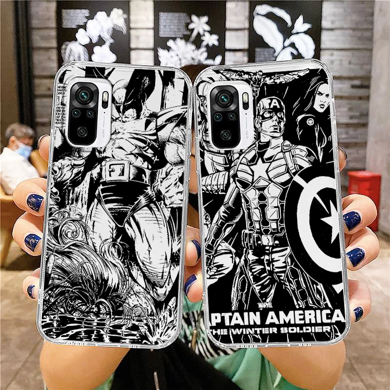 

Marvel Superhero Cool For Xiaomi Redmi Note 12 10 11 9 Pro Plus Speed 11S 11T 10S 9T 9S 8 5G Transparent Phone Case Cover