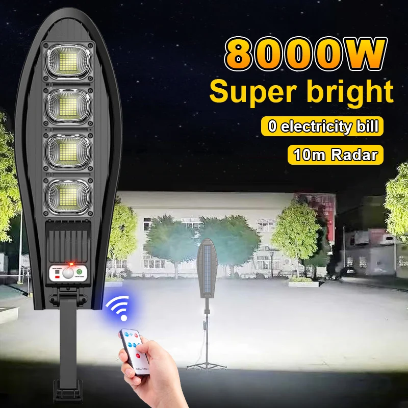 

New 8000W Outdoor Solar Light Waterproof LED Garden Lamp Remote Control Solar Lamp 3 Modes IP66 Street Lights with Motion Sensor