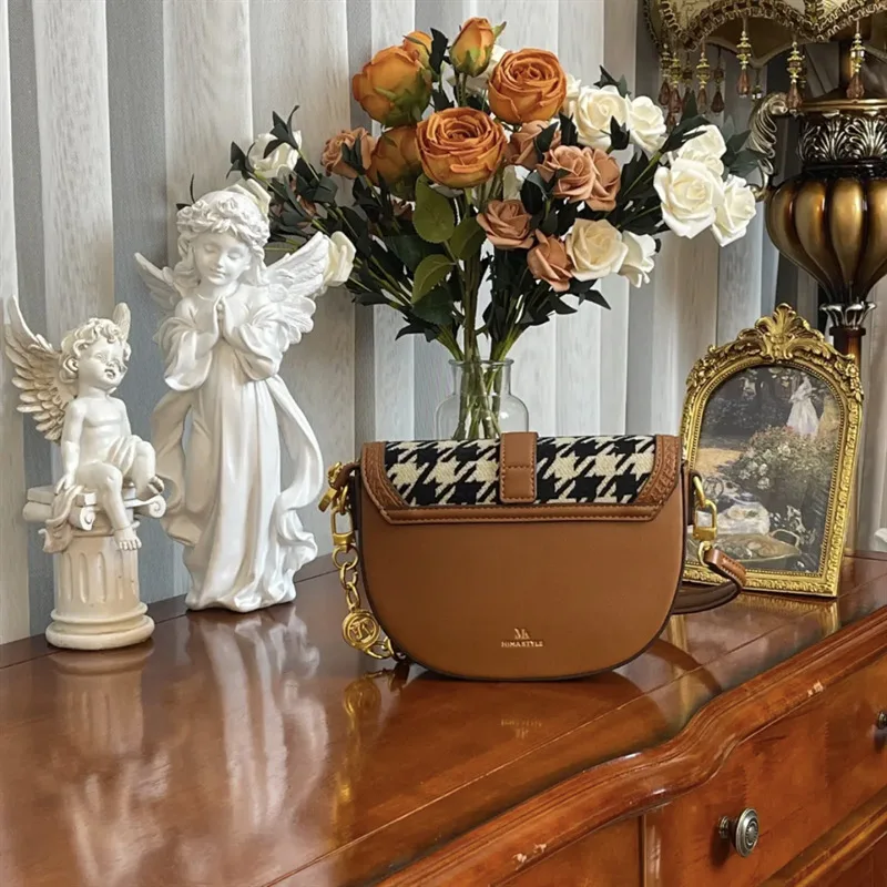 Luxury Brand Thousand Bird Check Saddle Bag Women's 2023 New Vintage Chain Underarm Bag Single Shoulder Cross-body Gg Cc Sac